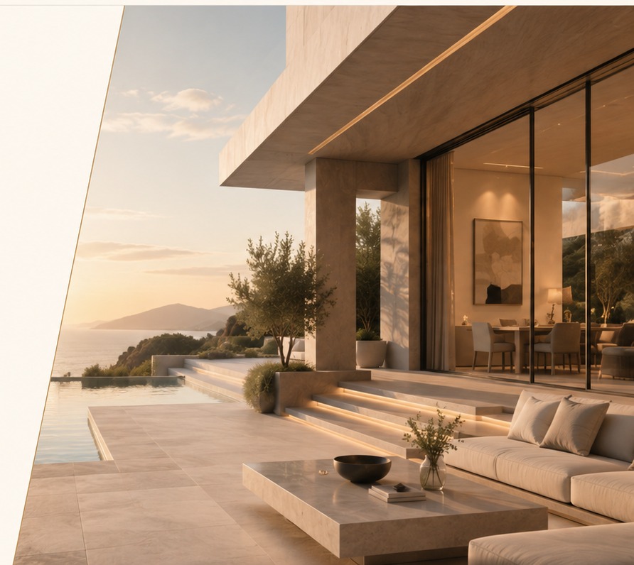 Architecture contemporaine, terrasse élégante et ambiance premium